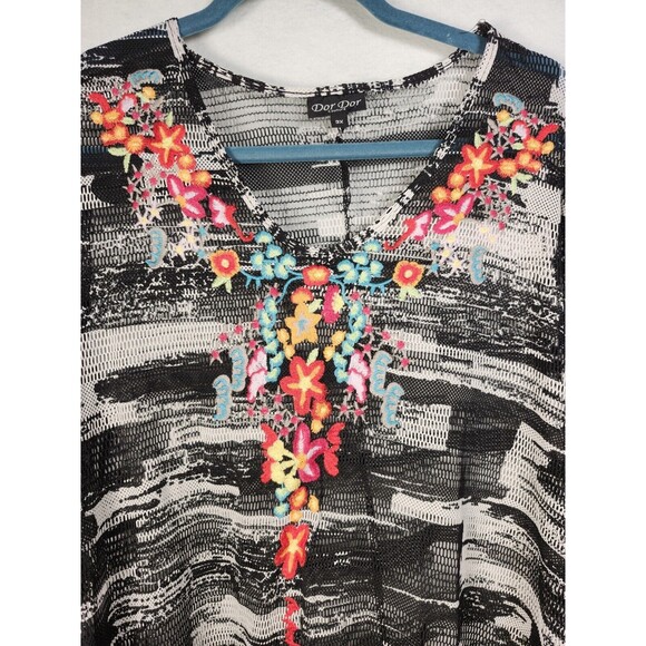 Embroidered Coverup 3X 2X Tunic Mesh Long Sleeve Boho Floral Dor Dor Couture - Picture 2 of 8